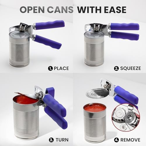 Zulay Kitchen Manual Can Opener Heavy Duty Patented Stainless Steel, Purple