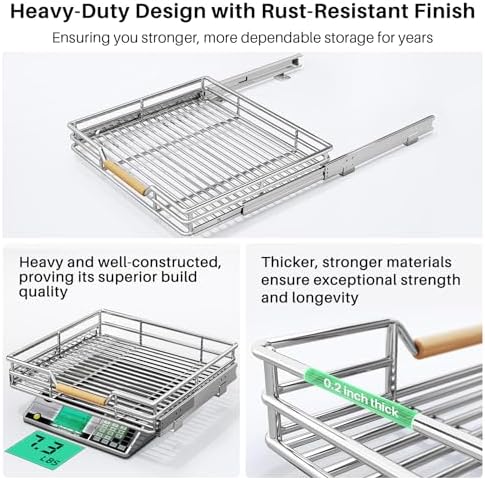 Pull out Cabinet Organizer, 18"W X 21"D, Heavy Duty Smooth Sliding Under Cabinet Shelves for Pots and Pans, Full-Extension Roll out Drawers, Slide out Organization for Home Kitchen Pantry