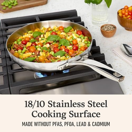 Calphalon Premier Polished 5-Ply Stainless Steel Cookware Set w/Turbo Heat Tech 3 Piece Frying Pan Set, Induction, Oven Safe 500F, Oven Safe 500F, PFOA Free, Polished Stainless Silver