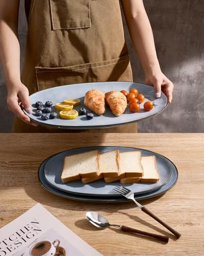 famiware Serving Platters Set of 3 Sizes - Oval, Blue