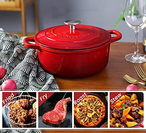 EDGING CASTING Enameled Cast Iron Dutch Oven, 5.5 Quart, Round Dutch Ovens Pot with Dual Handle for Bread Baking, Dutch Ovens with Lid, Bread Oven, Red