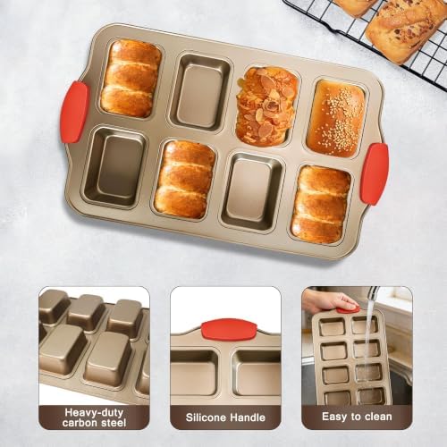 Mini Loaf Pans 8 Cavity Loaf Baking Pans With Silicone Handle Gold