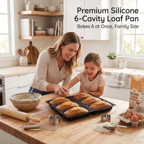 Dioycli Bread Loaf Pan for Baking Silicone Rectangular Bread Pan, 6-Cavity