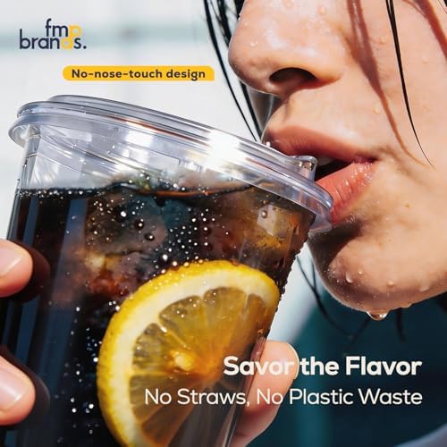Fit Meal Prep 100 Pack 12 oz Round Bottom Clear Plastic Cups with Strawless Sip Lids, Disposable Iced coffee cups with lids, BPA-Free To Go Cups for Smoothies, Matcha, Party Drinks, Cold Beverage