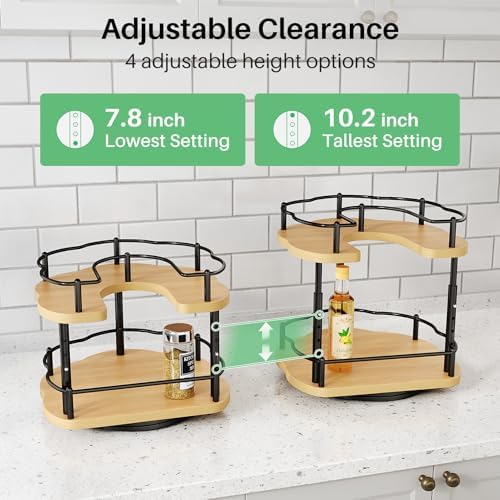 SNTD Lazy Susan Spice Rack Organizer for Cabinet, Wood, Natural, 9 in
