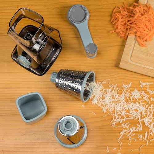 Badelite Cheese Grater Vegetable Cheese Shredder Slicer Grater for Kitchen 3 Changeable Blades for Cheese Potato Zucchini Nuts Chocolate (Grey Blue)