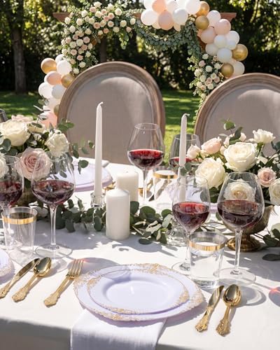 Nervure 350Pcs Gold Plastic Plates, Disposable Dinnerware Set for 50 Guests