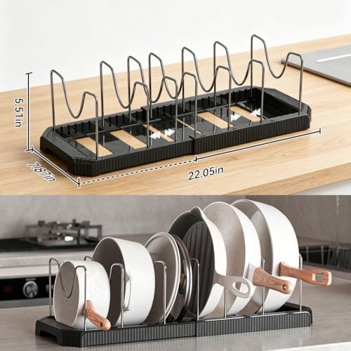 2 Pack Pot Lid Organizer, 12"-23" Pots and Pans Organizer Under Cabinet with 7 Adjustable Dividers, Pot and Pan Organizer for Kitchen Pan Organizers Inside Cabinet, Black