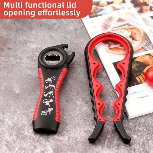 Bottle Opener for Arthritic Hand,Jar Opener for Old People, Children, Women, Those with Weak Hands,Multifunctional Kitchen Gadgets (B-red)