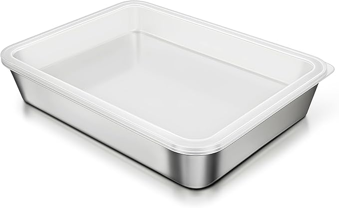 304 Stainless Steel Baking Pan with Lid, 12⅓ x 9¾ x 2 Inch Rectangle Sheet Cake Pans with Covers, Commercial Grade Bakeware for Cakes Brownies Casseroles, Non-toxic & Heavy Duty & Dishwasher Safe