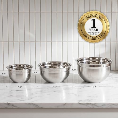 OVENTE Stainless Steel Mixing Bowl Set of 3 with Lids, Silver BM46333S