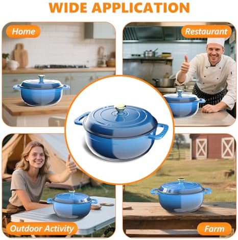 Bonnlo 6QT Round Dutch Oven, Enameled Cast Iron Dutch Oven Pot with Lid & Dual Handles, Oven Safe Up to 500° F, for Sourdough, Bread Baking, Stews and Roasting (Blue)