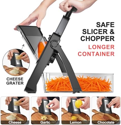 QYKIC Mandoline Slicer for Kitchen, Adjustable 0.1-8mm (S4 Black)