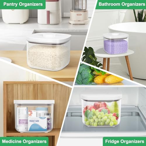 TBMax Large Airtight Food Container 5.28 Qt with Pop Up Lid & Measuring Cup, Ideal for 10 Lbs of Rice or 7 Lbs of Flour, Square Short Food Storage Bin for Kitchen Pantry and Drawer Organization