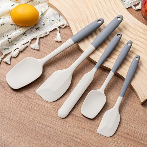 Silicone Spatula Set,5 Piece Food Grade Rubber Spatulas,Gray+White