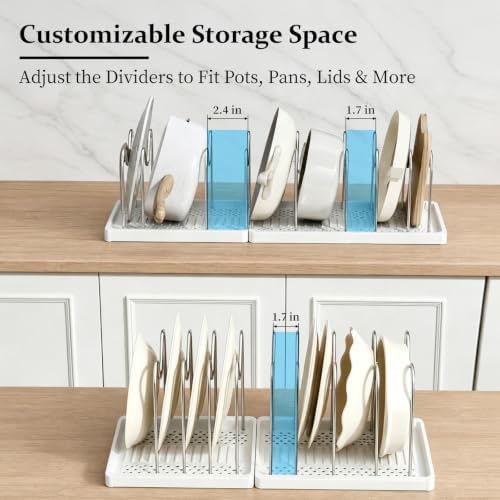 2 Pack Expandable Pots and Pans Organizer Under Cabinet, Foldable Kitchen Cabinet Organizer with 12 Adjustable Dividers, 31" Cookware Rack for Pots, Pans, Pot Lids, Cutting Boards & Bakeware