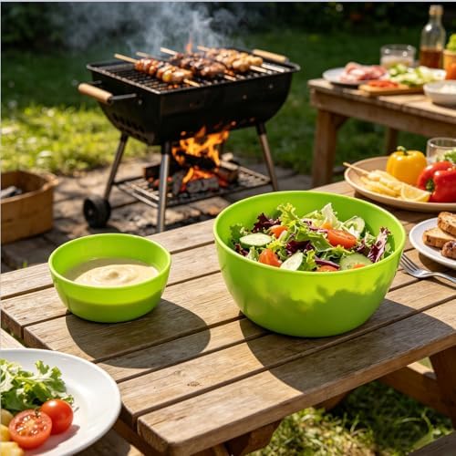 4-Piece Classic Plastic Prep Bowls with Lids, Nesting Plastic Small Mixing Bowl Set for Mixing, Baking, Prepping, Cooking and Serving Food, Microwave and Dishwasher Safe (Green)