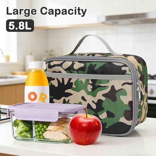 FlowFly Kids Lunch box Insulated Soft Bag Mini Cooler Back to School Thermal Meal Tote Kit for Girls, Boys, Forest