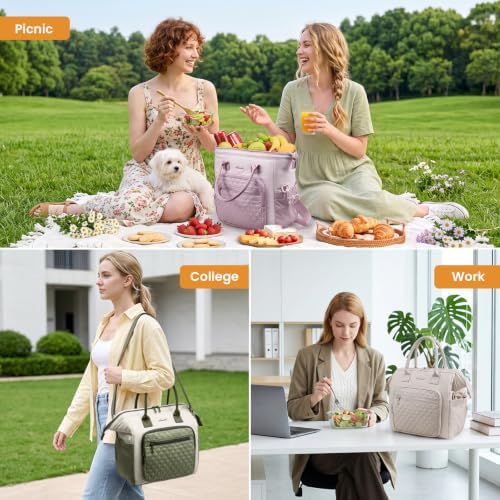 LOVEVOOK Lunch Bag Women,Puffy Insulated Lunch Box Women with Cup Holder