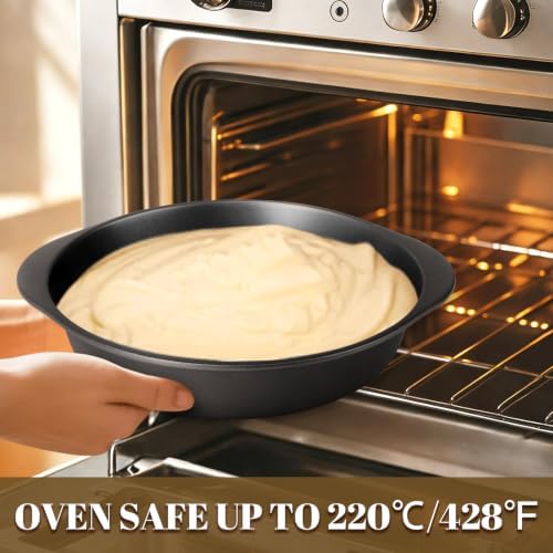 9 Inch Cake Pan Set, 3-Piece Carbon Steel Round Cake Pans with 100 Pre-Cut Parchment Paper Rounds, Nonstick Baking Pans for Layer Cakes, Pizza and Desserts