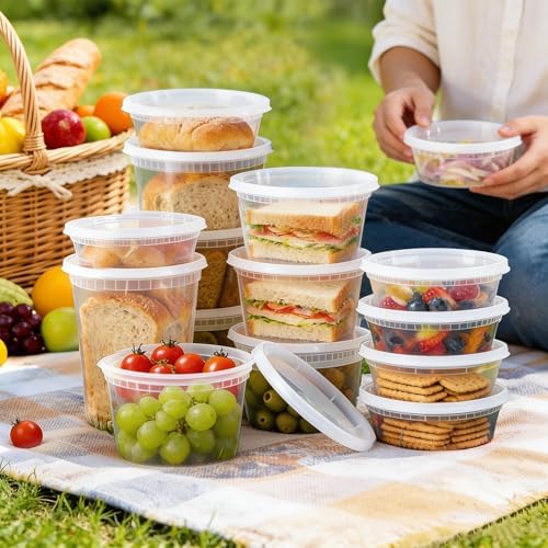 BYSNOW 60 Sets Deli Containers with Lids Plastic Food Storage Containers