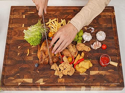 AZRHOM Acacia End Grain Wood Cutting Board 24x18x2 In Thick Butcher Block