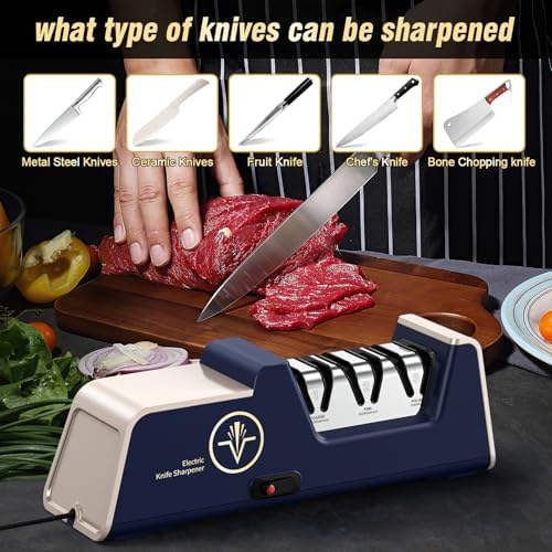 Professional Electric Knife Sharpener 3-Stage, Noble Blue & Noble Gold