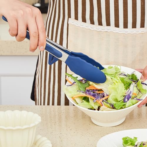 Kitchen Tongs for Cooking with Silicone Tips, 3 Size Serving Tongs, Blue