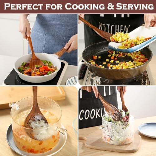 6-Piece Teak Wood Cooking Utensil Set, Wooden Spoons for Cooking
