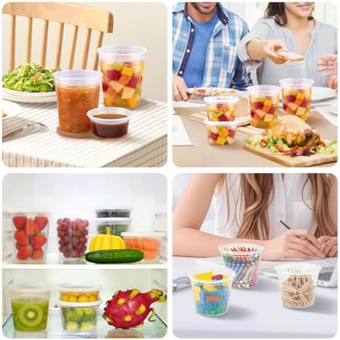 Clawsoff 60 Sets Deli Containers with Lids Disposable Plastic Food Storage