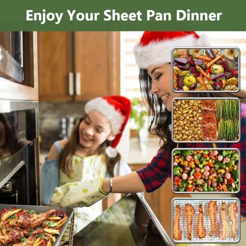 ROTTAY Baking Sheet with Rack Set (2 Pans + 2 Racks), Stainless Steel Cookie Sheet with Cooling Rack, Nonstick Baking Pan, Warp Resistant & Heavy Duty & Rust Free, Size 16 x 12 x 1 Inches (Pack of 2)