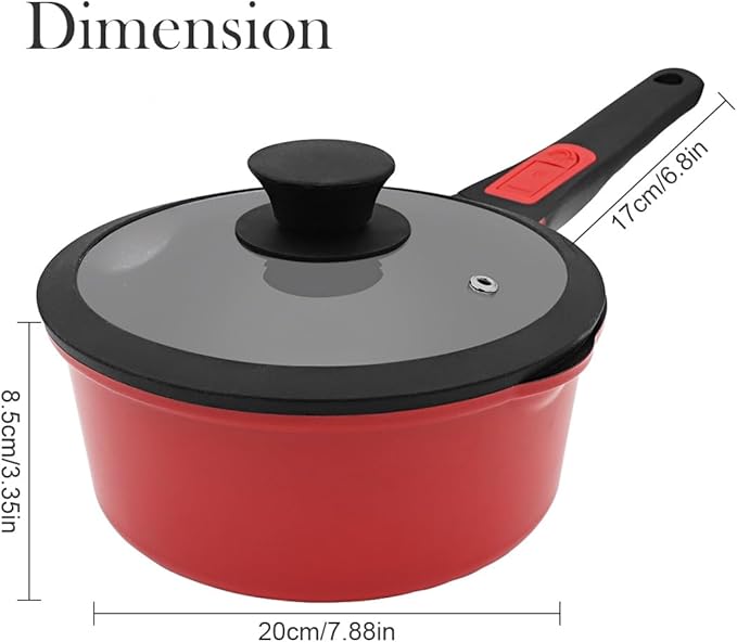 2.5 Qt Non Stick Sauce Pan with Lid, Nonstick Sauce Pot & Saucepan with Pour Spout, Milk Pan Pasta Pot, Mini Cooking Pot Induction Compatible, Detachable Handle, Oven Safe, PFOA Free, Red