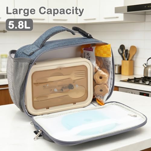 FlowFly Kids Lunch box Insulated Soft Bag Mini Cooler Back to School Thermal Meal Tote Kit for Girls, Boys,Navy