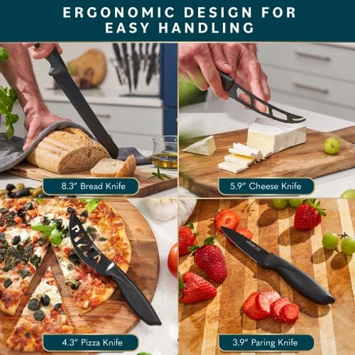 Home Hero Kitchen Knife Set - High Carbon Stainless Steel Blades & Built-In Sharpener - Ergonomic Handles & Cutlery Block Storage - Precision Cooking Prep with Chef Knife - 20 Pc, Black