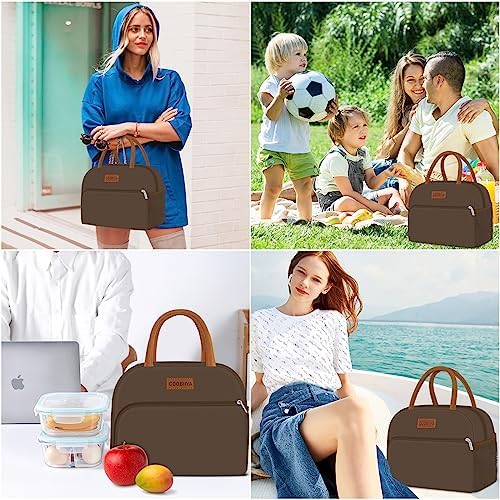 Coobiiya Lunch Bag Women, Lunch Box for Women Adult Men, Small Leakproof Cute Lunch Tote Large Capacity Reusable Insulated Cooler Lunch Container for Work/Office/Picnic/Travel-Brown