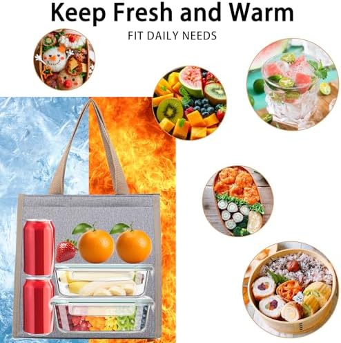 Insulated Lunch Bag for Work, 10.2"x5.9"x10.2" Oxford Waterproof Lunch Tote, Thermal Lunch Box for Office, Picnic & Outdoor, Grey Canvas Tote Bag