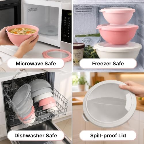 Zulay Kitchen 12 Piece Plastic Mixing Bowls with Lids Set - Colorful Mixing Bowl Set for Kitchen - Nesting Bowls with Lids Set - Microwave and Freezer Safe (Pink Ombre)