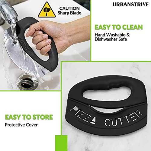 Urbanstrive Heavy Duty Stainless Steel Pizza Cutter with Cover, Super Sharp Blade Pizza Knife Pizza Cutter Rocker, Perfect Kitchen Gadgets for Pizza Cutting Home Essentials (Black)
