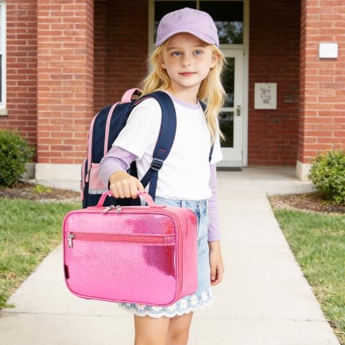 FlowFly Kids Lunch box Insulated Soft Bag Mini Cooler Back to School Thermal Meal Tote Kit for Girls, Boys,Pink