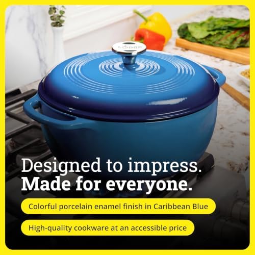 Lodge Essential Enamel Cast Iron Dutch Oven, 7.5 Quart, Caribbean Blue