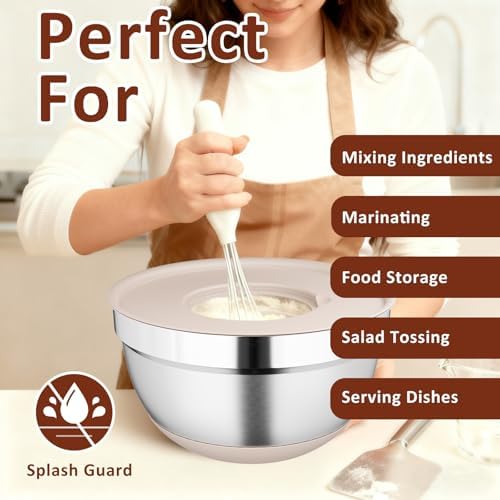 9 Pack Mixing Bowls with Airtight Lids & Grater Attachments, Khaki