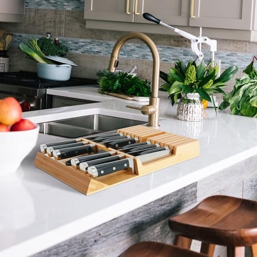 Utoplike In-Drawer Knife Block Bamboo Drawer Organizer, 12 Knives Holder