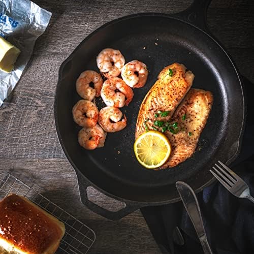 Utopia Kitchen Cast Iron Skillet 8 Inch with Lid Chefs Frying Pan Black