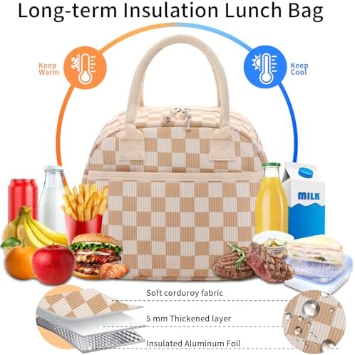 Carry bloom Lunch Box for Women, Insulated Lunch Bag Cute Corduroy Lunchbag