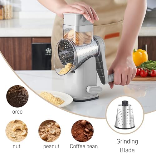 Weltonhm 4 in 1 Large Rotary Cheese Grater Hand Crank (Grey, 4 Graters)