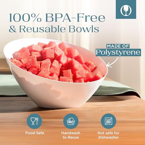 5 Pack White Angled Plastic Serving Bowl Disposable for Party Table 54oz