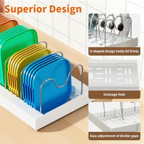 Antigo 2 Pack Expandable Pots and Pans Organizer, lid organizer