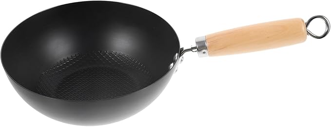 ABOOFAN Small Wok 14.56 Inch Japanese Iron Non-Stick Cooking Pot Flat Bottom Gas Stove Frying Pan for Home Kitchen