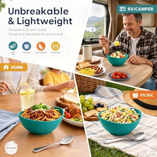 Soup Bowls Sets of 6, Unbreakable Wheat Straw Bowls 26oz - Green