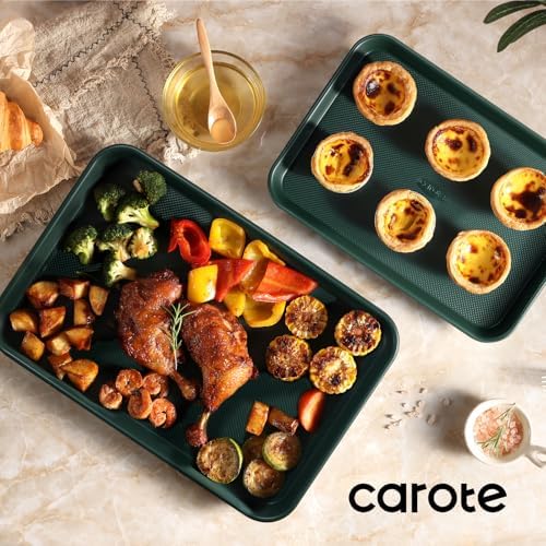 CAROTE 3-Piece Baking Sheet, Nonstick Cookie Sheets, Olive Green